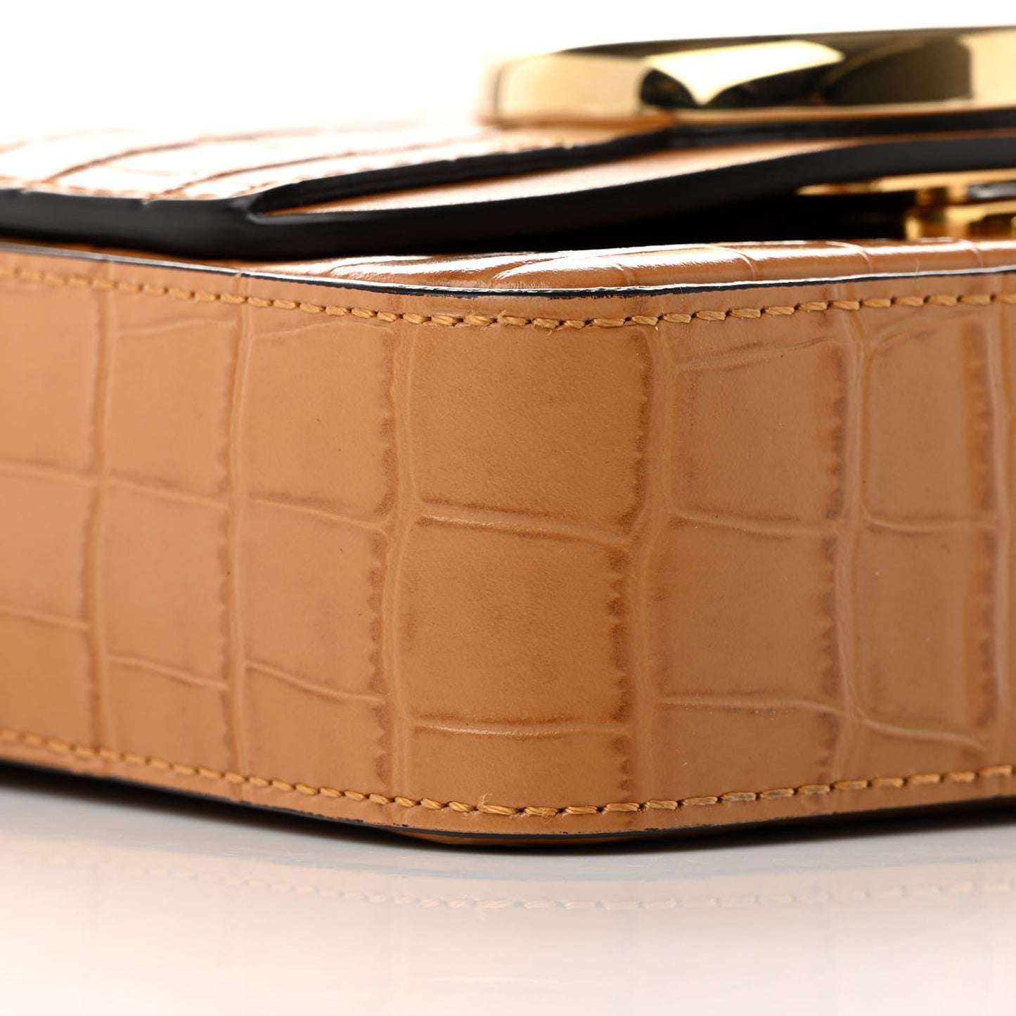 Calfskin Crocodile Embossed Mini C Double Carry Autumnal Brown