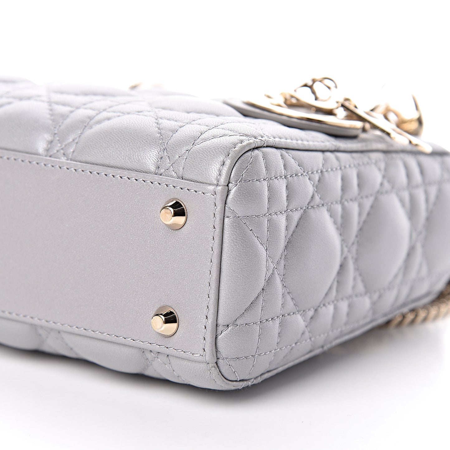 Metallic Lambskin Cannage Mini Lady Dior Grey