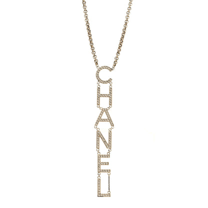 Chanel Metal Crystal Cha-Nel Logo Necklace Gold 1 of 4