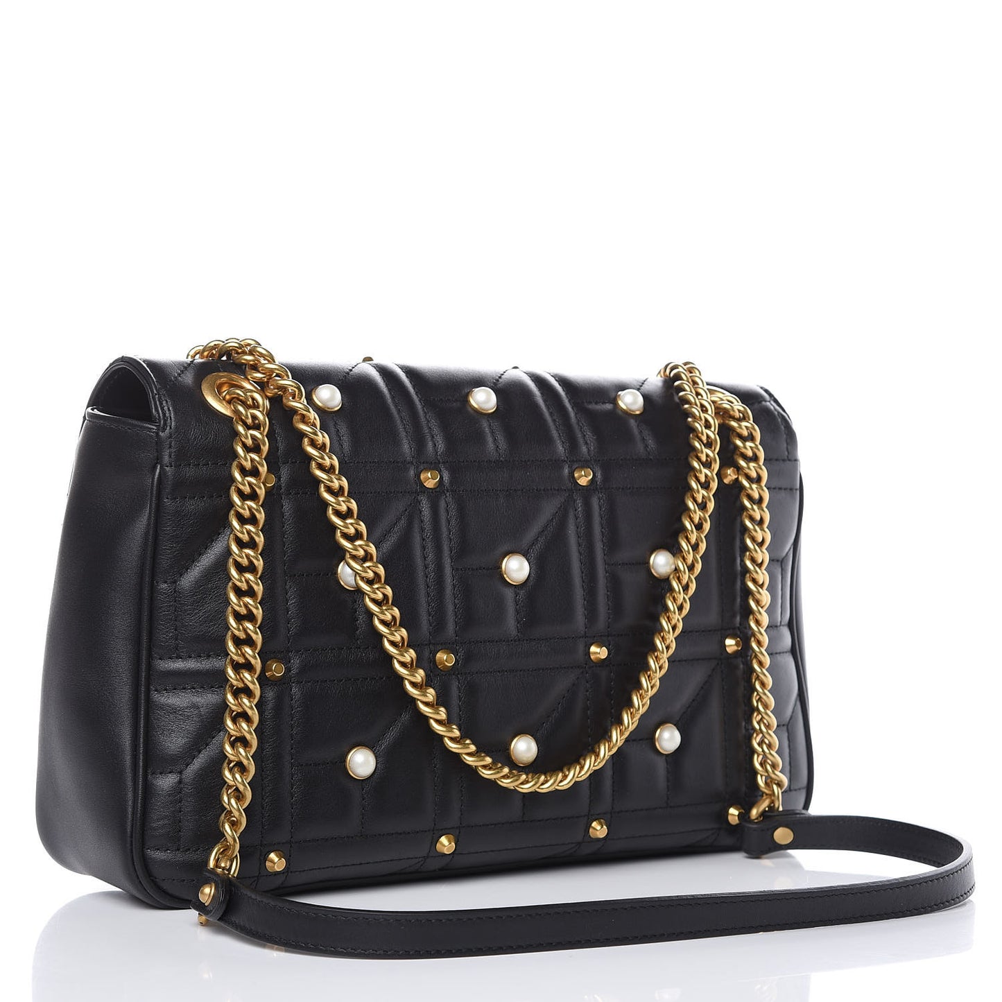 Calfskin Matelasse Studded Medium Pearly GG Marmont Shoulder Bag Black