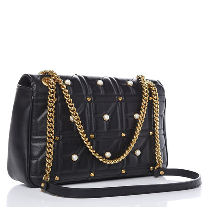 Gucci Calfskin Matelasse Studded Medium Pearly GG Marmont Shoulder Bag Black 3 of 10