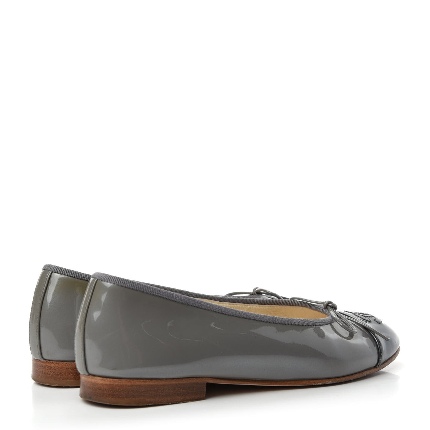 Patent Calfskin CC Cap Toe Ballerina Flats 35.5 Dark Grey