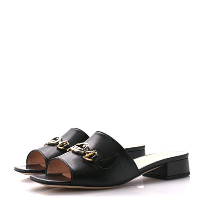Gucci Malaga Kid Zumi Mid Heel Slide Sandals 37.5 Black 3 of 10
