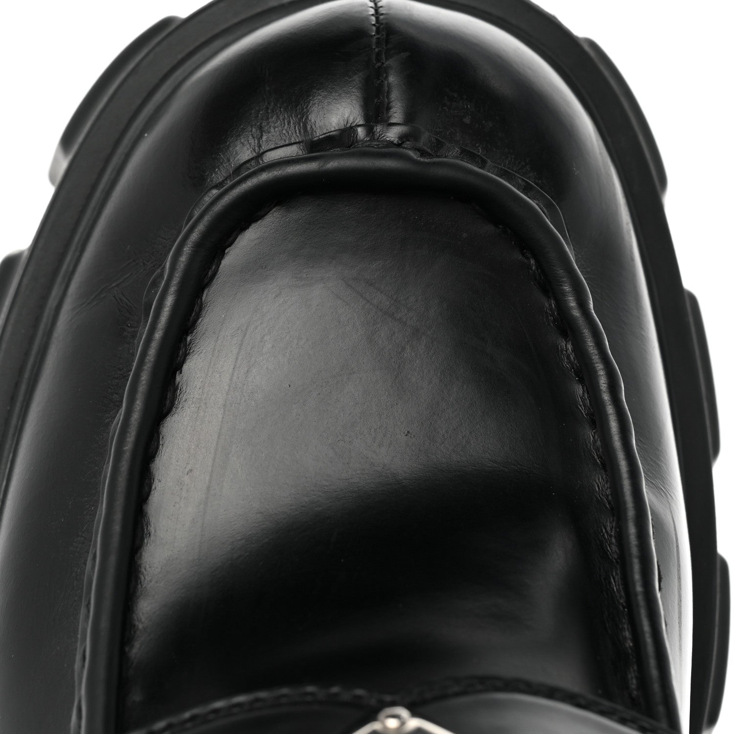 Prada Spazzolato Rois Metal Triangle Logo Monolith 55mm Loafers 37.5 Black 21 of 23