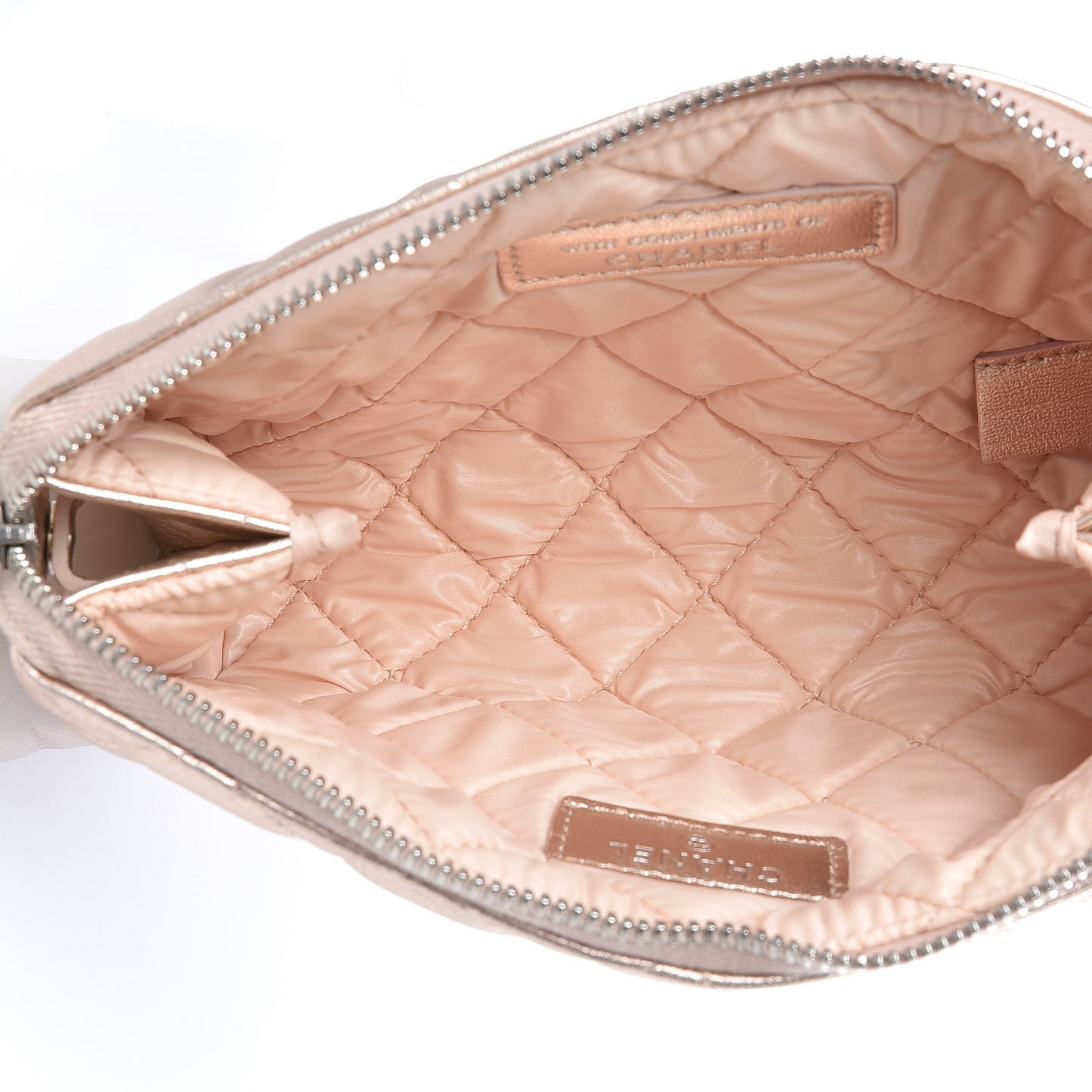 Metallic Lambskin Quilted Small Cosmetic Pouch Light Pink