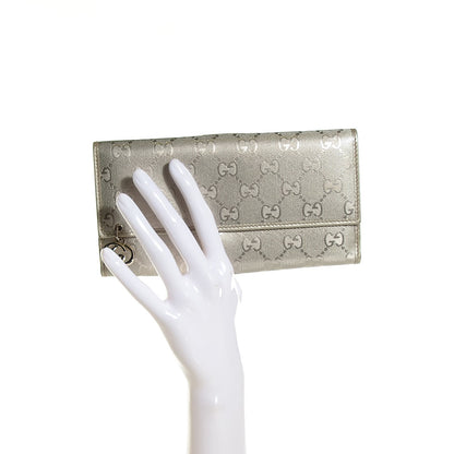 Gucci Imprime Monogram GG Pierce Continental Flap Wallet Silver 2 of 7