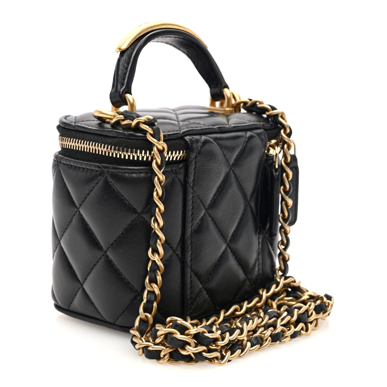 Chanel Lambskin Quilted Metal Mini Top Handle Vanity Case With Chain Black 3 of 10
