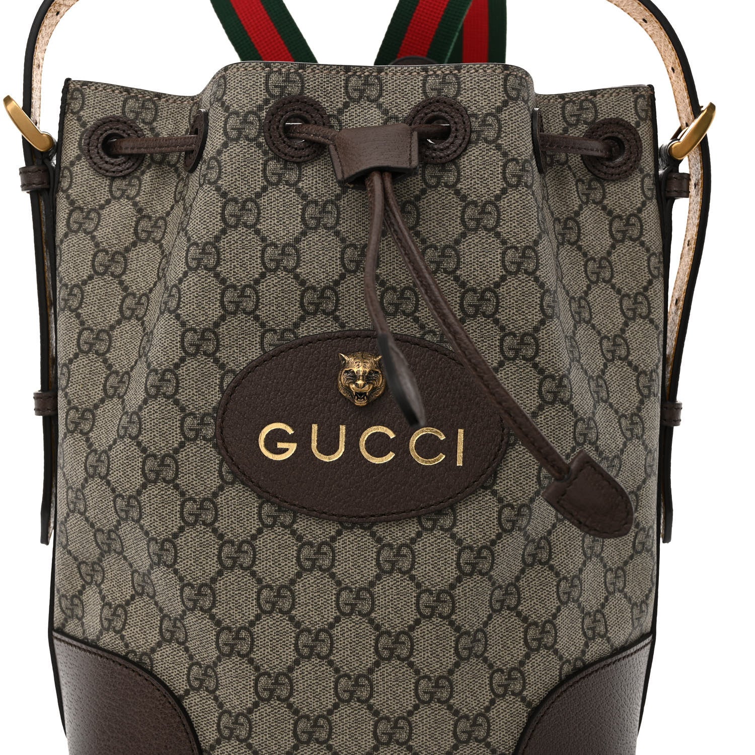 Gucci GG Supreme Monogram Neo Vintage Drawstring Bucket Backpack Beige New Acero Crop 7 of 9