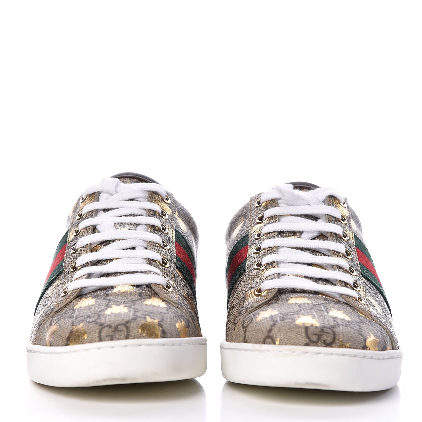 GG Supreme Monogram Bees Ayers Web Womens Ace Sneakers 38 Beige Oro Green Red