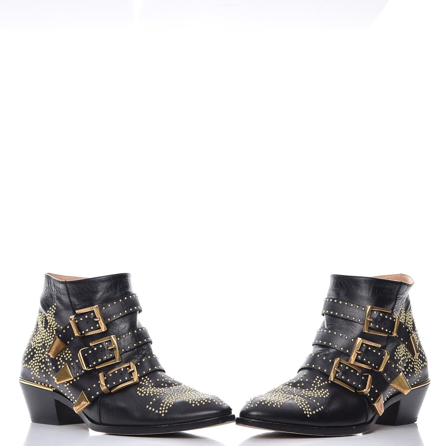 Chloe Nappa Sheepskin Studded Susanna Ankle Boots 39.5 Black Gold 5 of 12
