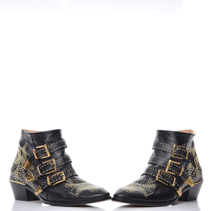 Chloe Nappa Sheepskin Studded Susanna Ankle Boots 39.5 Black Gold 5 of 12