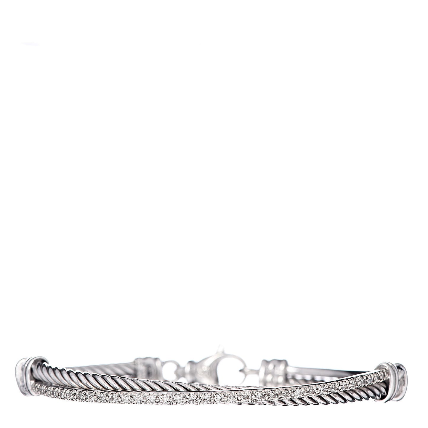 Sterling Silver 14K White Gold Diamond 3mm Crossover Bracelet