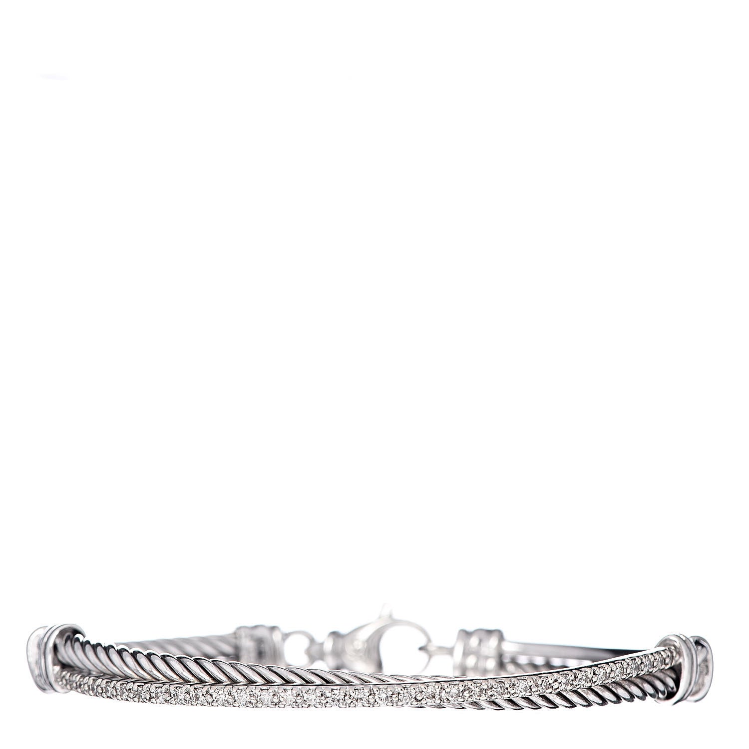 David Yurman Sterling Silver 14K White Gold Diamond 3mm Crossover Bracelet 1 of 4
