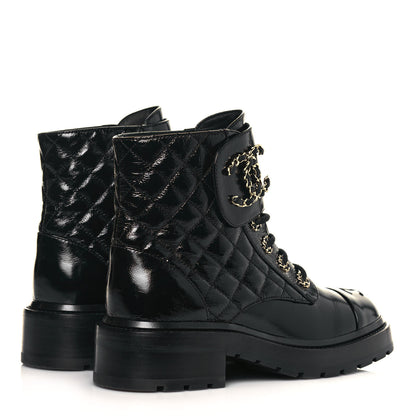 Chanel Shiny Calfskin Quilted Lace Up Combat Boots 36.5 Black 4 of 7