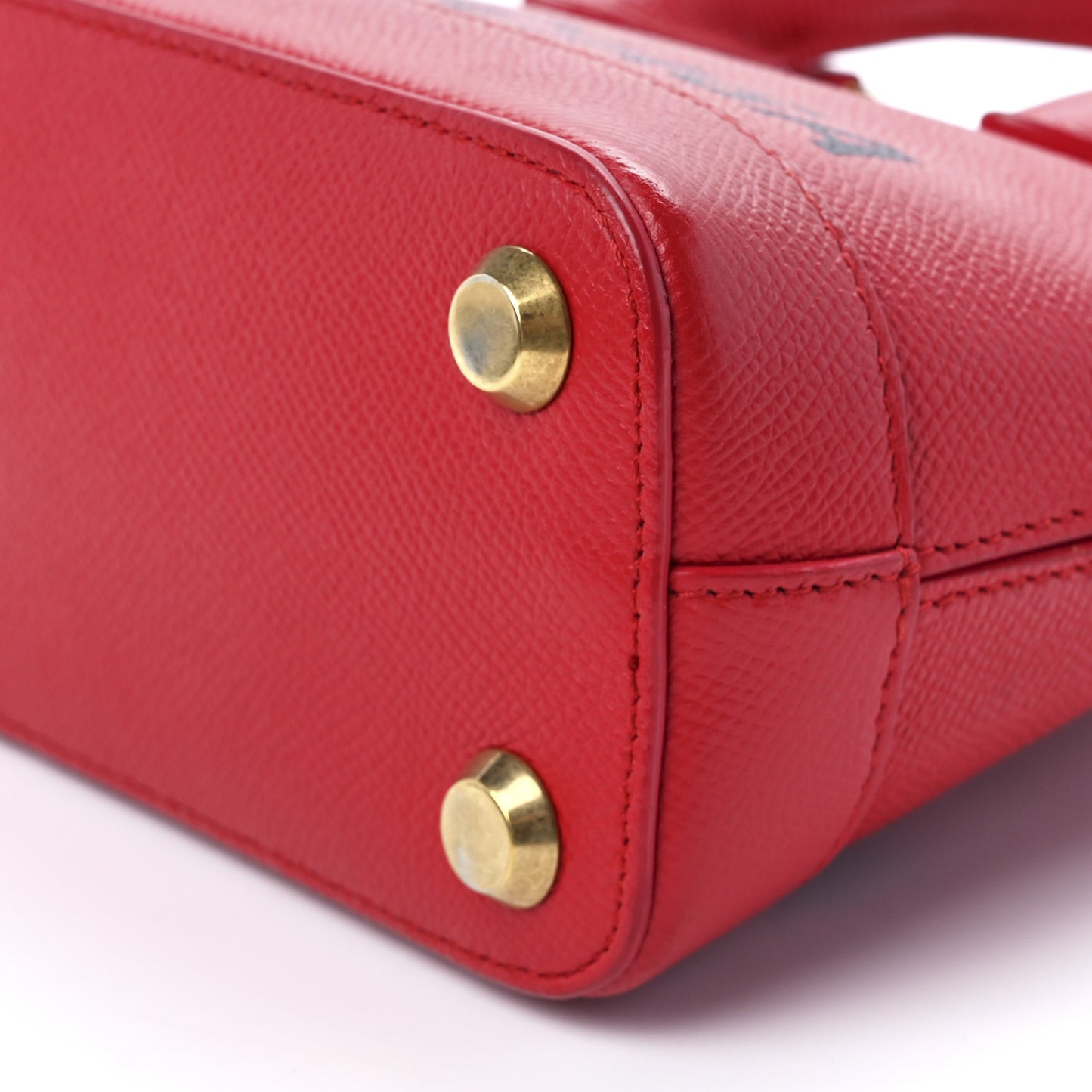Signature Grained Calfskin Logo XXS Ville Top Handle Bag Rouge Coquelicot Black