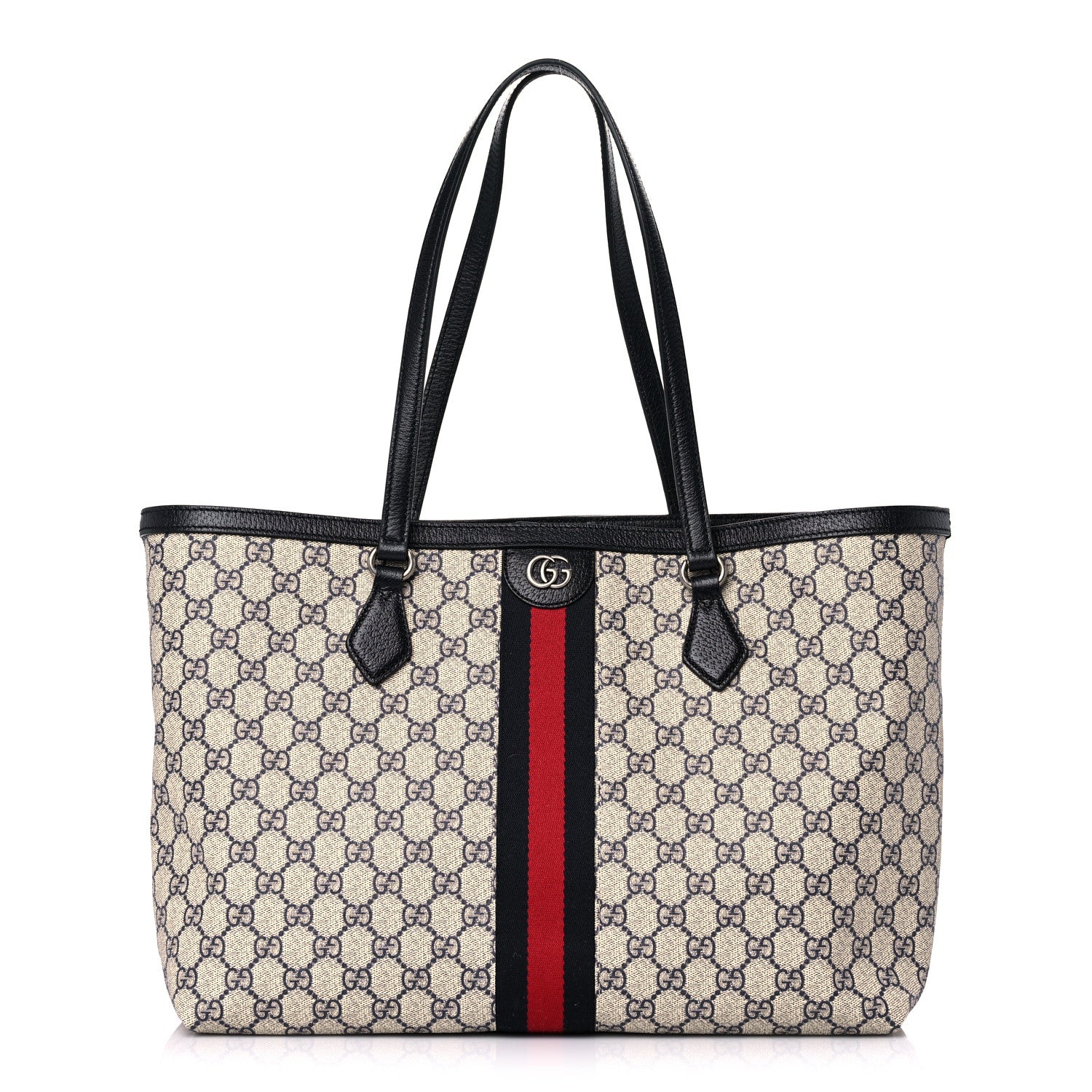 Gucci GG Supreme Monogram Textured Calfskin Web Medium Ophidia Shopping Tote Beige Blue 1 of 10