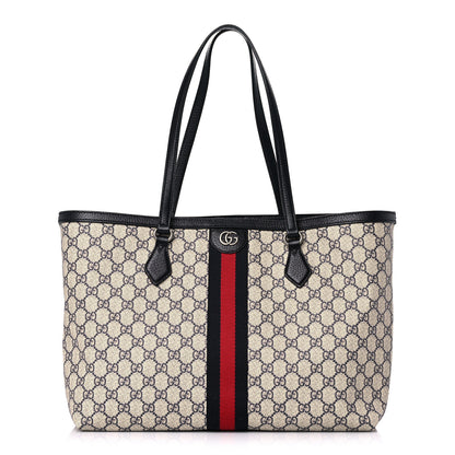 Gucci GG Supreme Monogram Textured Calfskin Web Medium Ophidia Shopping Tote Beige Blue 1 of 10