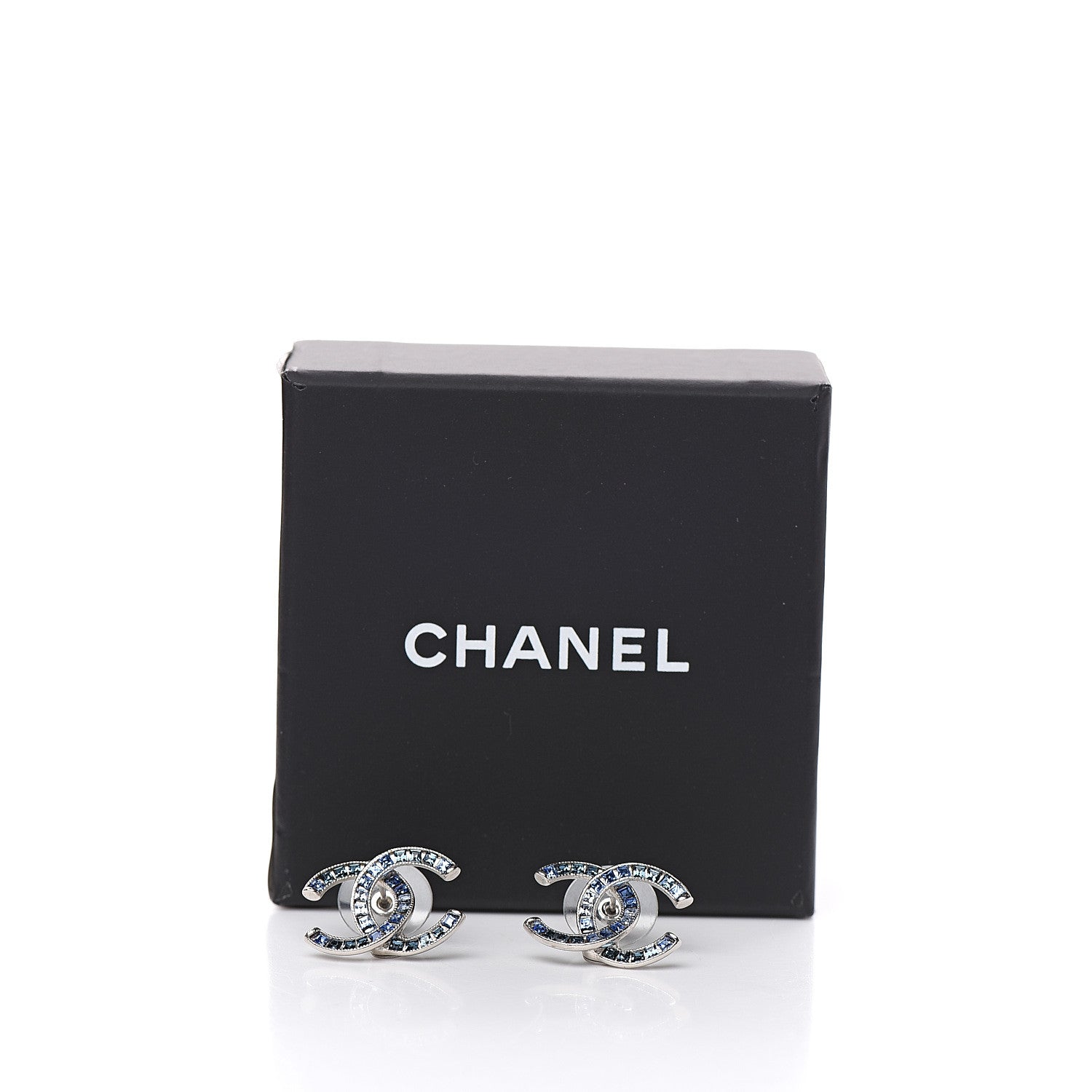 Chanel Crystal Baguette CC Earrings Blue 5 of 5