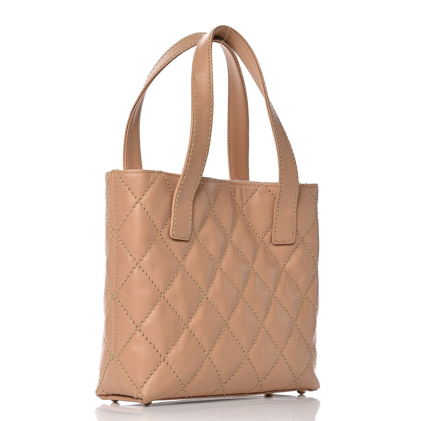Calfskin Quilted Surpique Stitch Small Tote Beige