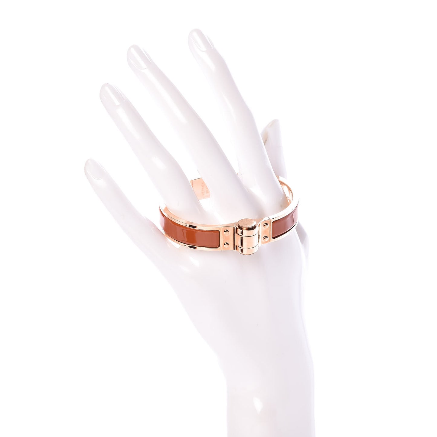 Enamel Charniere Uni Narrow Hinged Bracelet S Cognac