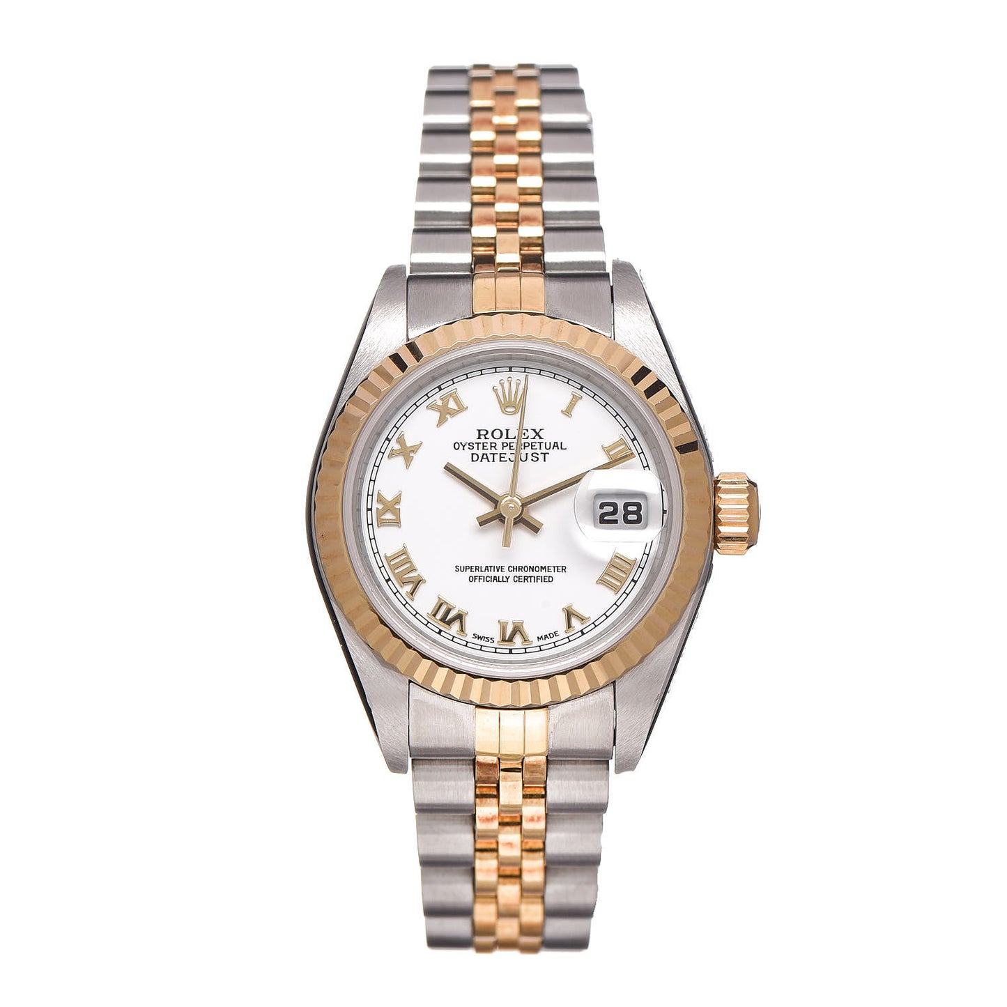 Stainless Steel 18K Yellow Gold 26mm Oyster Perpetual Datejust Watch White Roman 79173