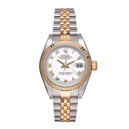 Rolex Stainless Steel 18K Yellow Gold 26mm Oyster Perpetual Datejust Watch White Roman 79173 1 of 6