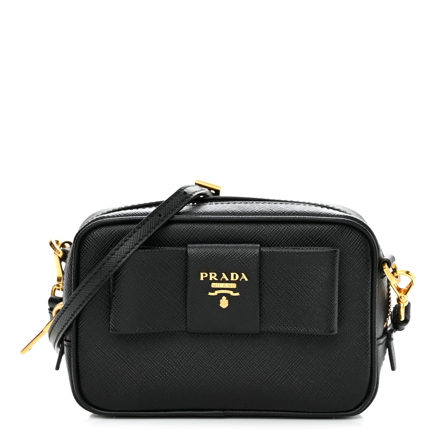 Saffiano Fiocco Bow Camera Crossbody Bag Black