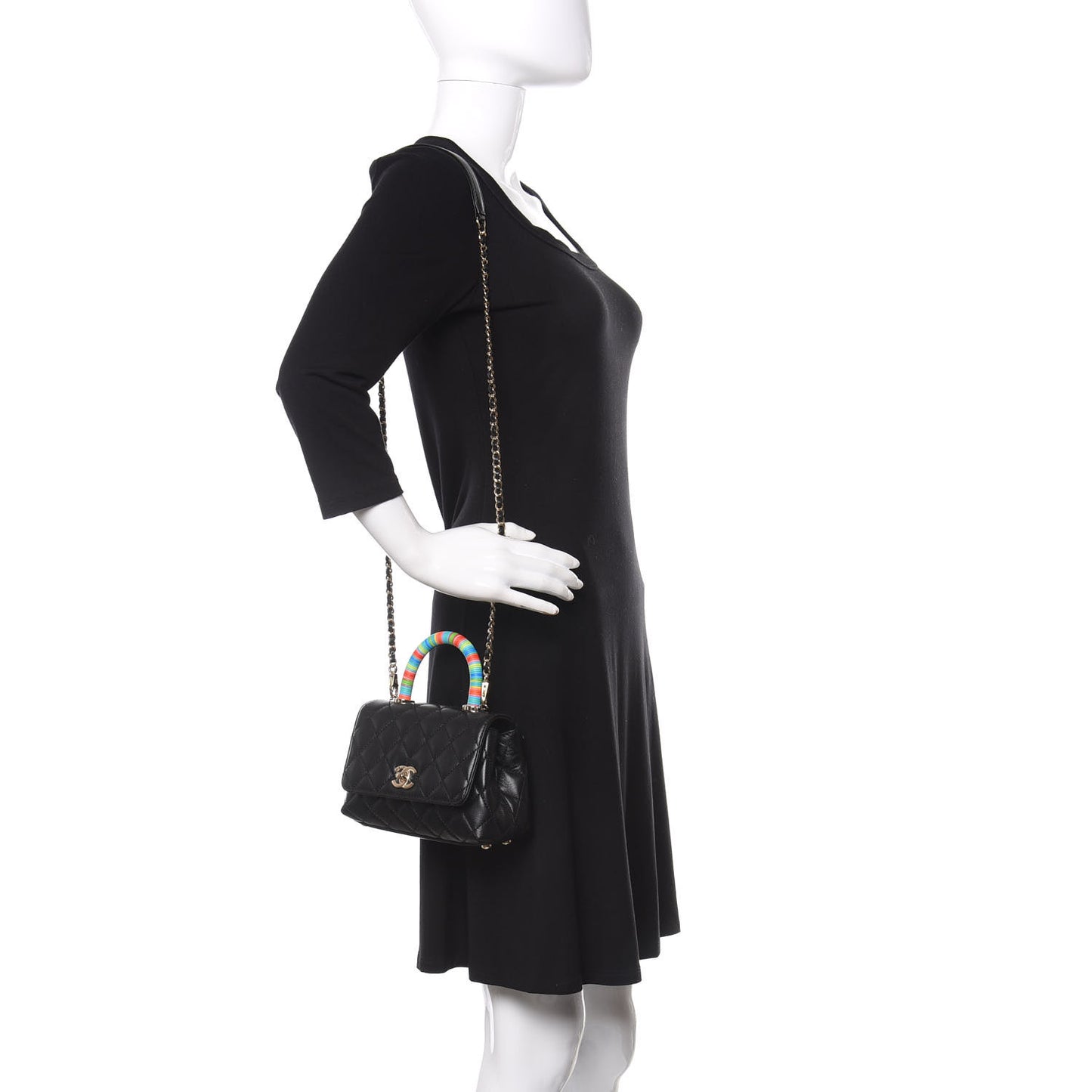 Goatskin Quilted Rainbow Extra Mini Coco Handle Flap Black