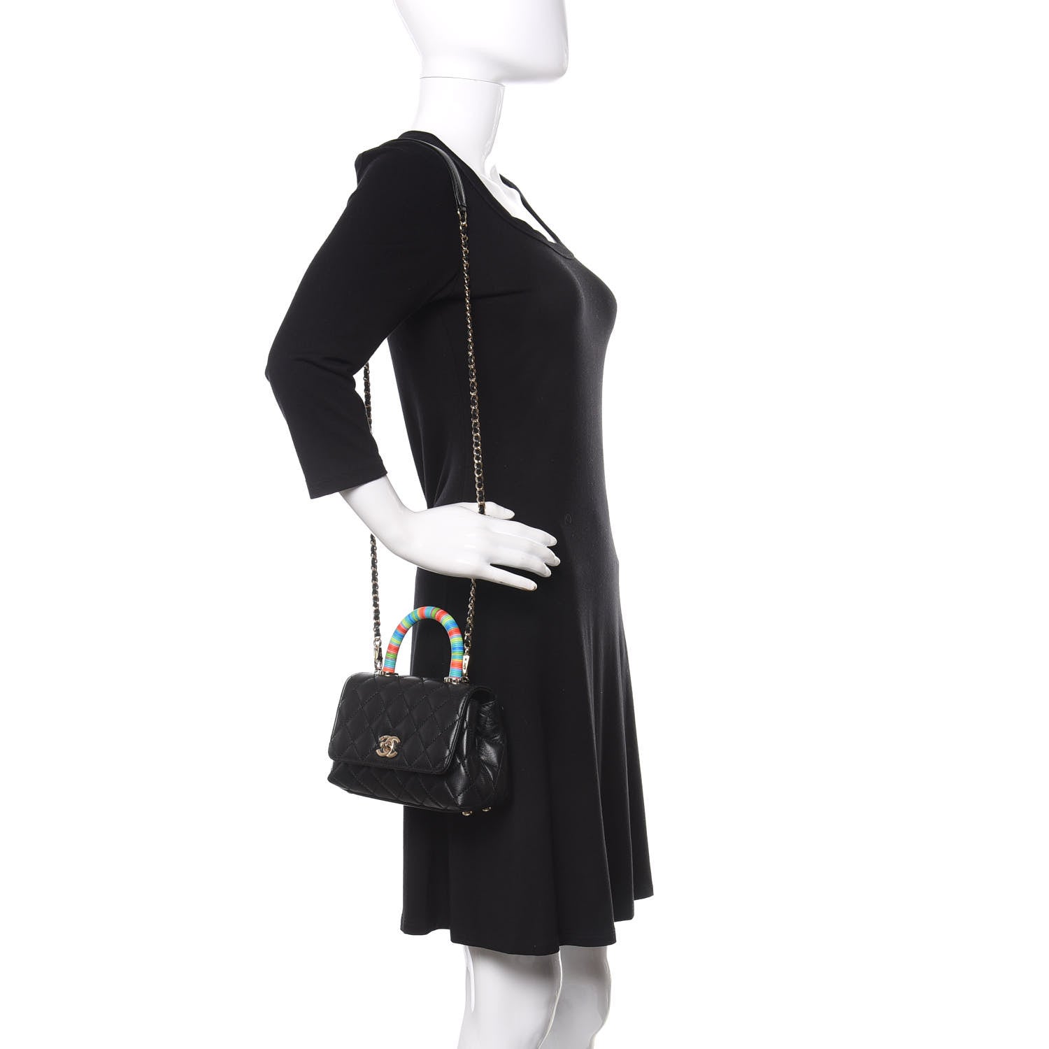 Chanel Goatskin Quilted Rainbow Extra Mini Coco Handle Flap Black 2 of 10