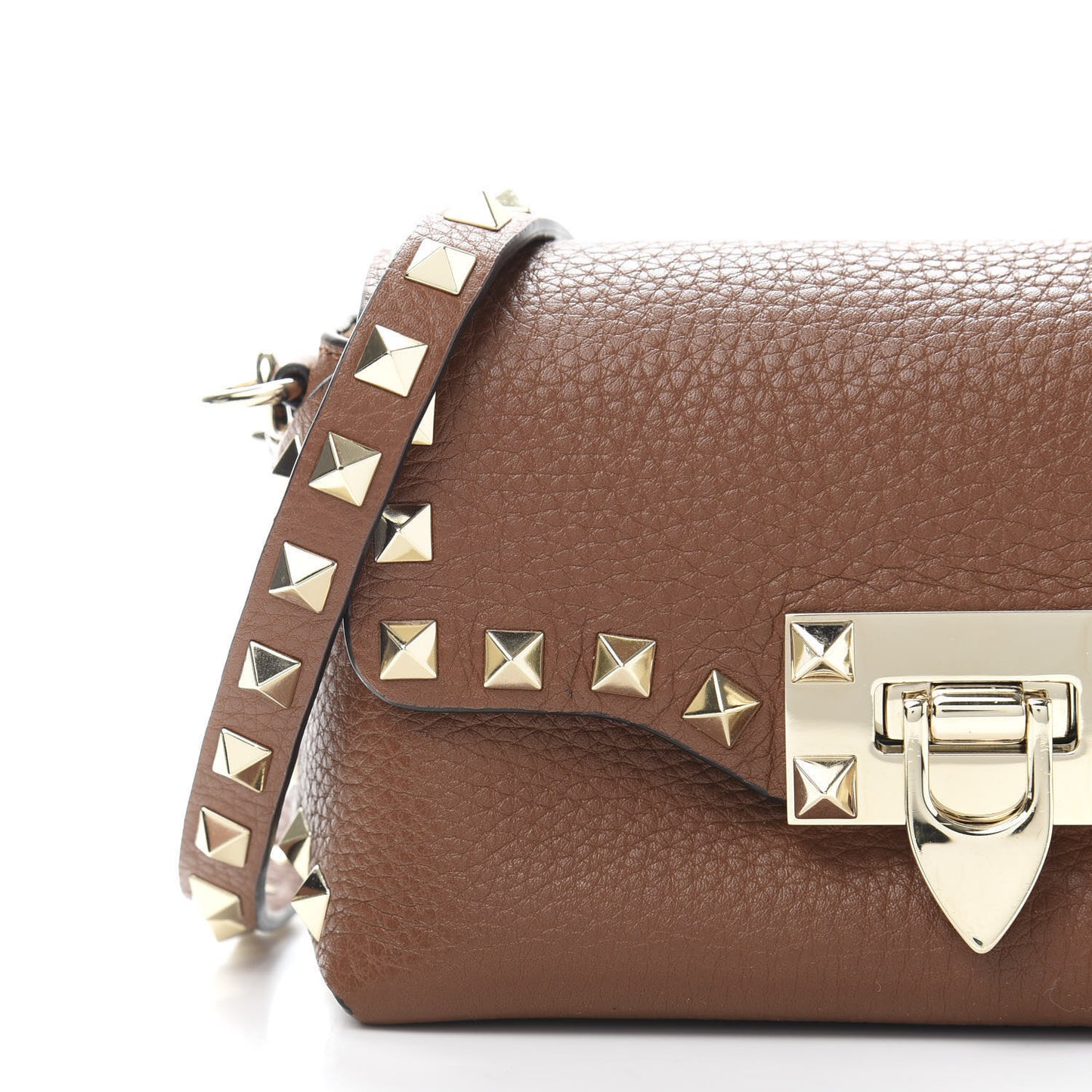 Pebbled Calfskin Mini Rockstud Crossbody Bag Bright Cognac