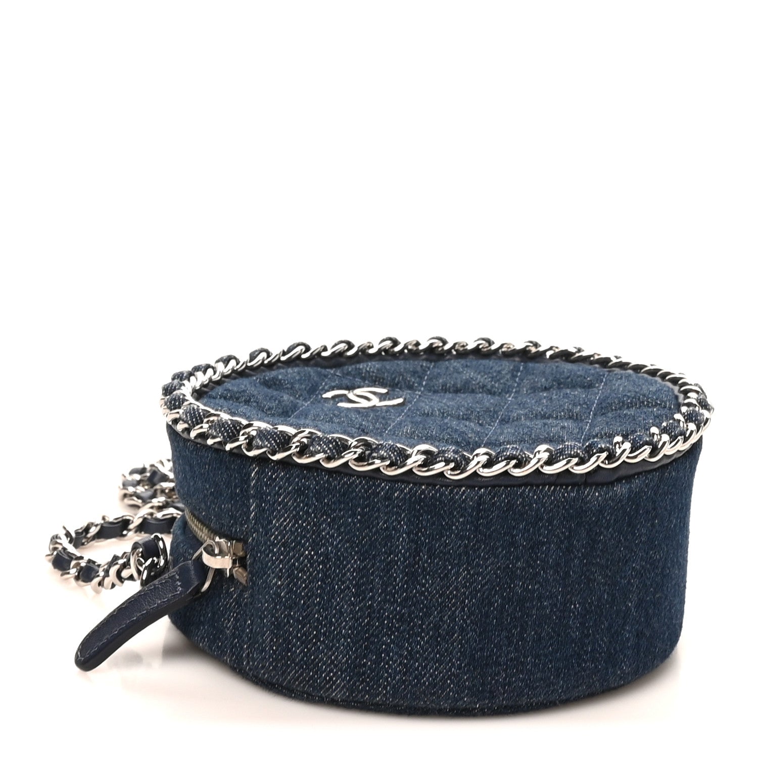 Chanel Denim Quilted Round Clutch With Chain Blue 4 of 10