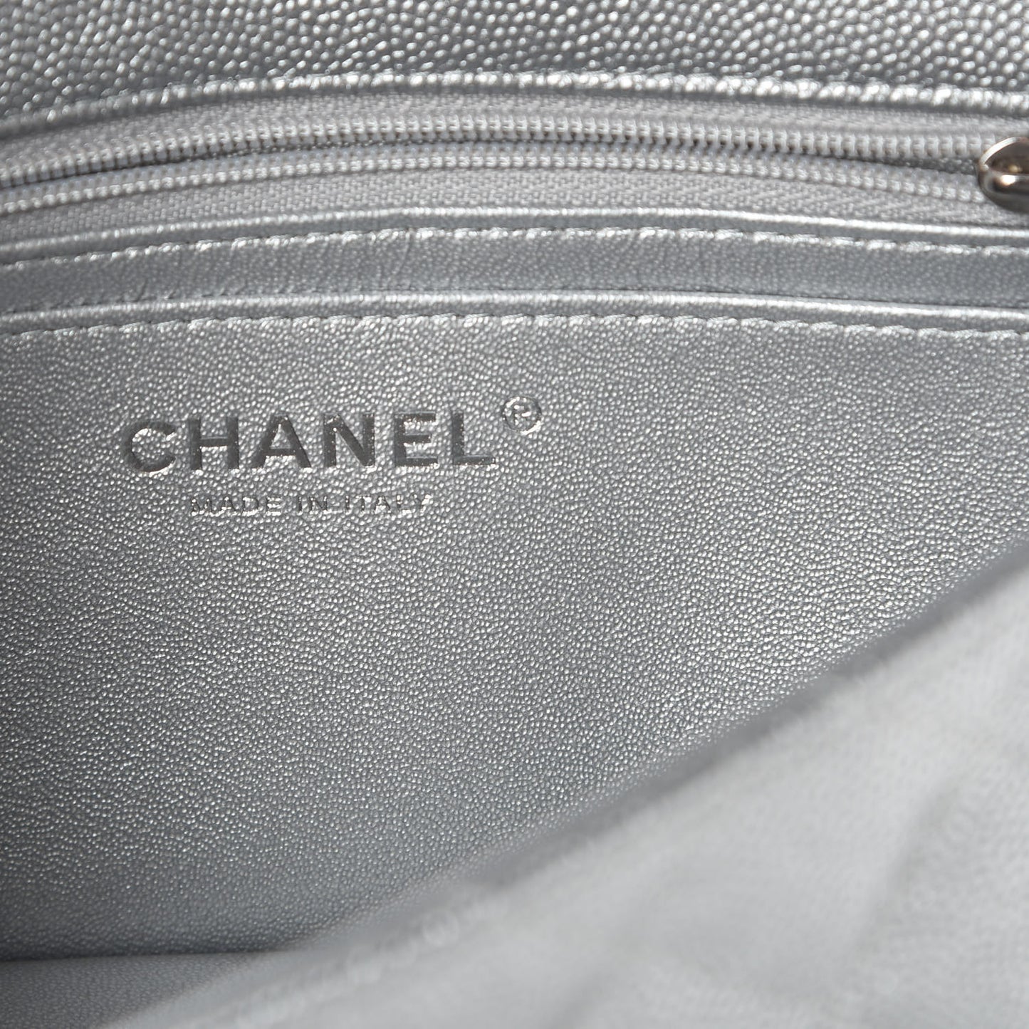 Metallic Caviar Quilted Mini Top Handle Rectangular Flap Silver