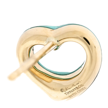 Tiffany 18K Yellow Gold Turquoise Elsa Peretti Open Heart Earrings 4 of 5