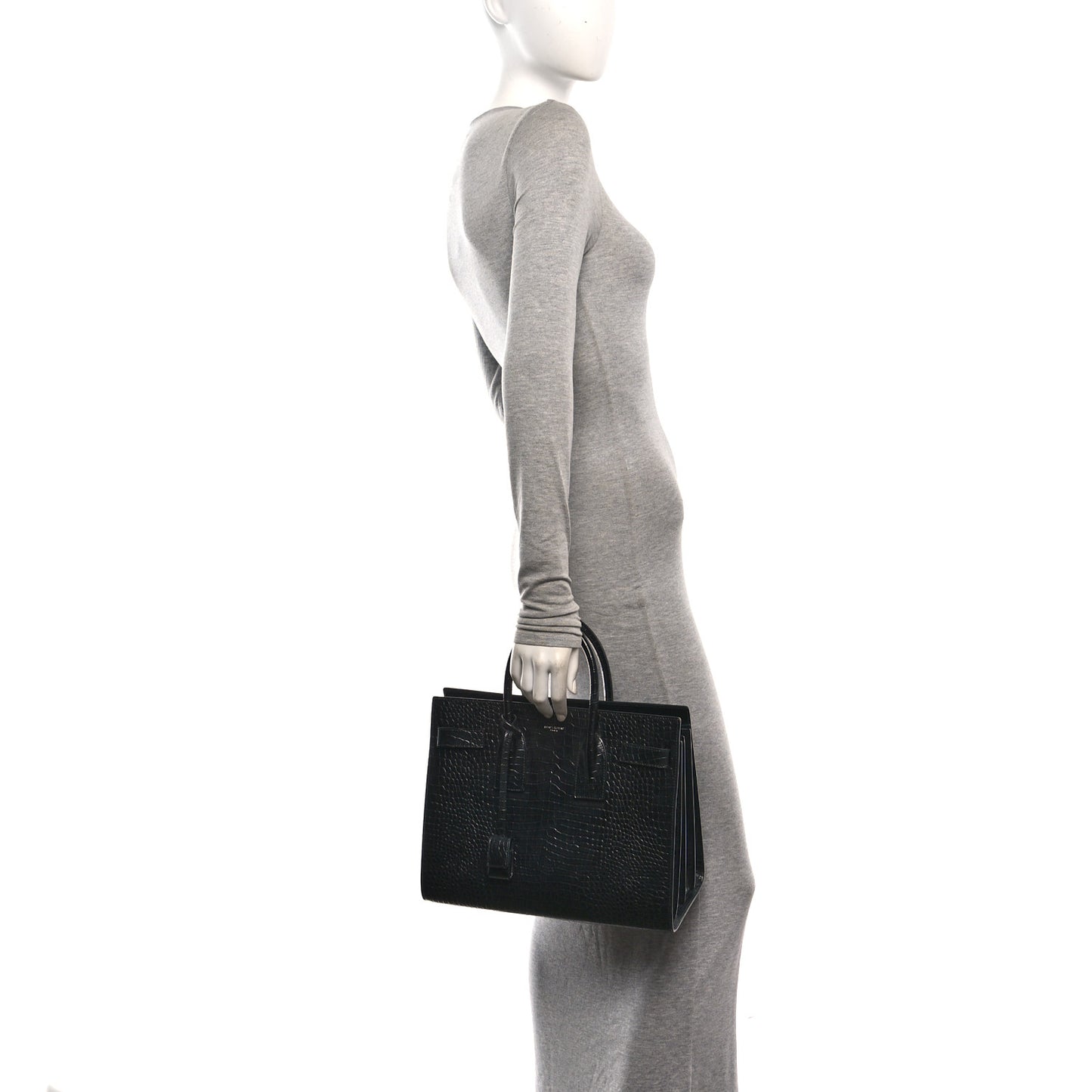 Calfskin Crocodile Embossed Small Sac de Jour Black
