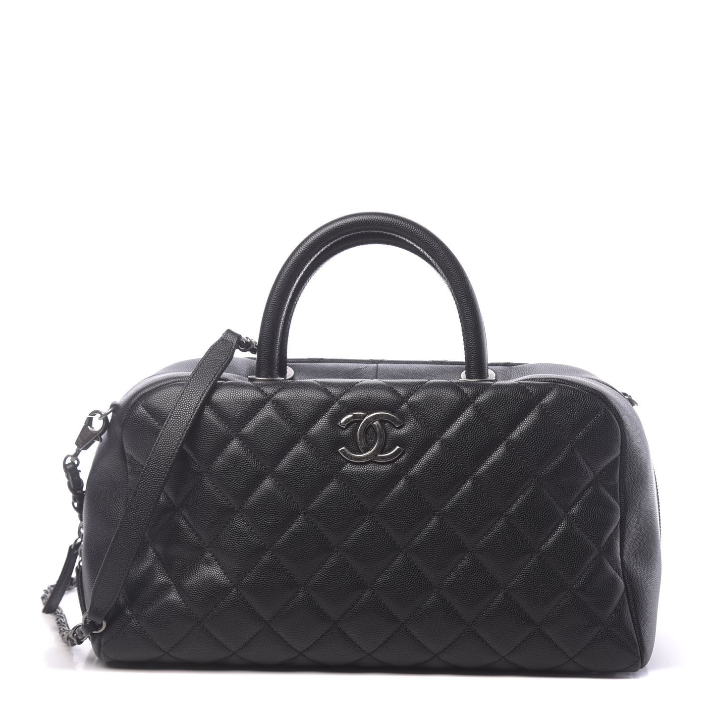 Caviar Quilted Large Coco Handle Bowling Bag Black