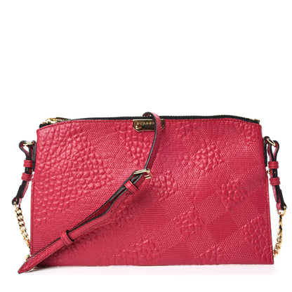 Burberry Signature Grain Calfskin Check Embossed Peyton Crossbody Clutch Bag Vibrant Fuchsia 1 of 9