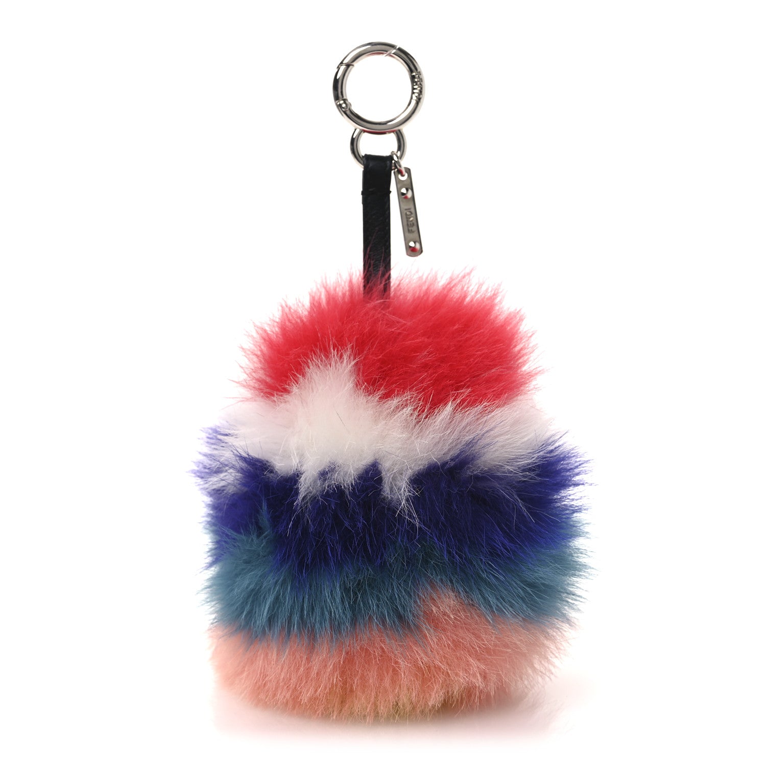 Fendi Fox Fur Shiny Nappa Rainbow Pom Pom Bag Charm Rosso Multicolor Black 1 of 4