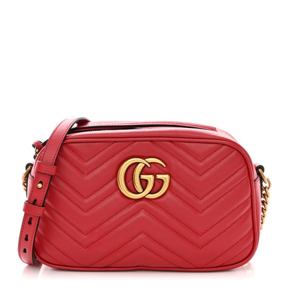 Gucci Calfskin Matelasse Small GG Marmont Chain Shoulder Bag Hibiscus Red 1 of 11