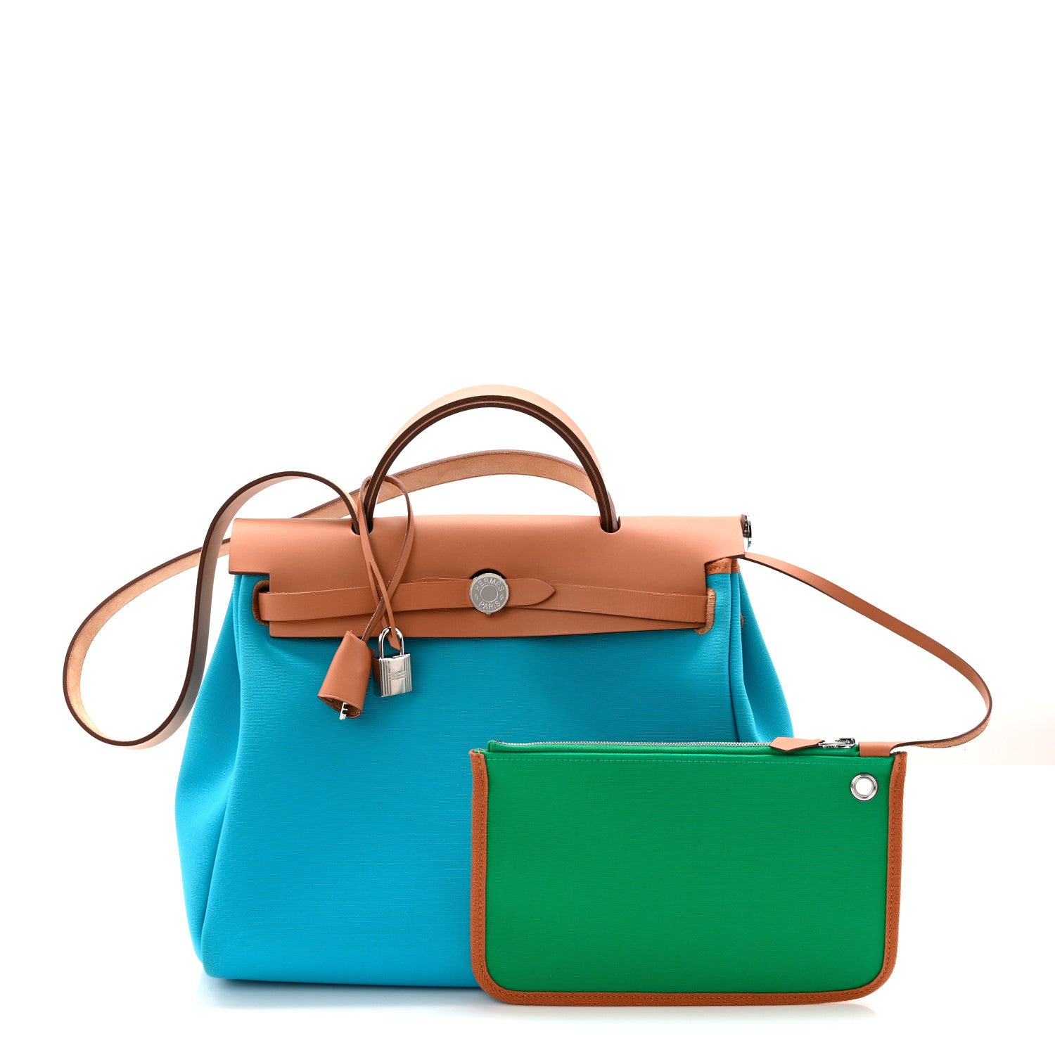 Hermes Toile Officier Vache Hunter Verso Herbag Zip Retourne PM 31 Bleu Azteque Menthe 3 of 11