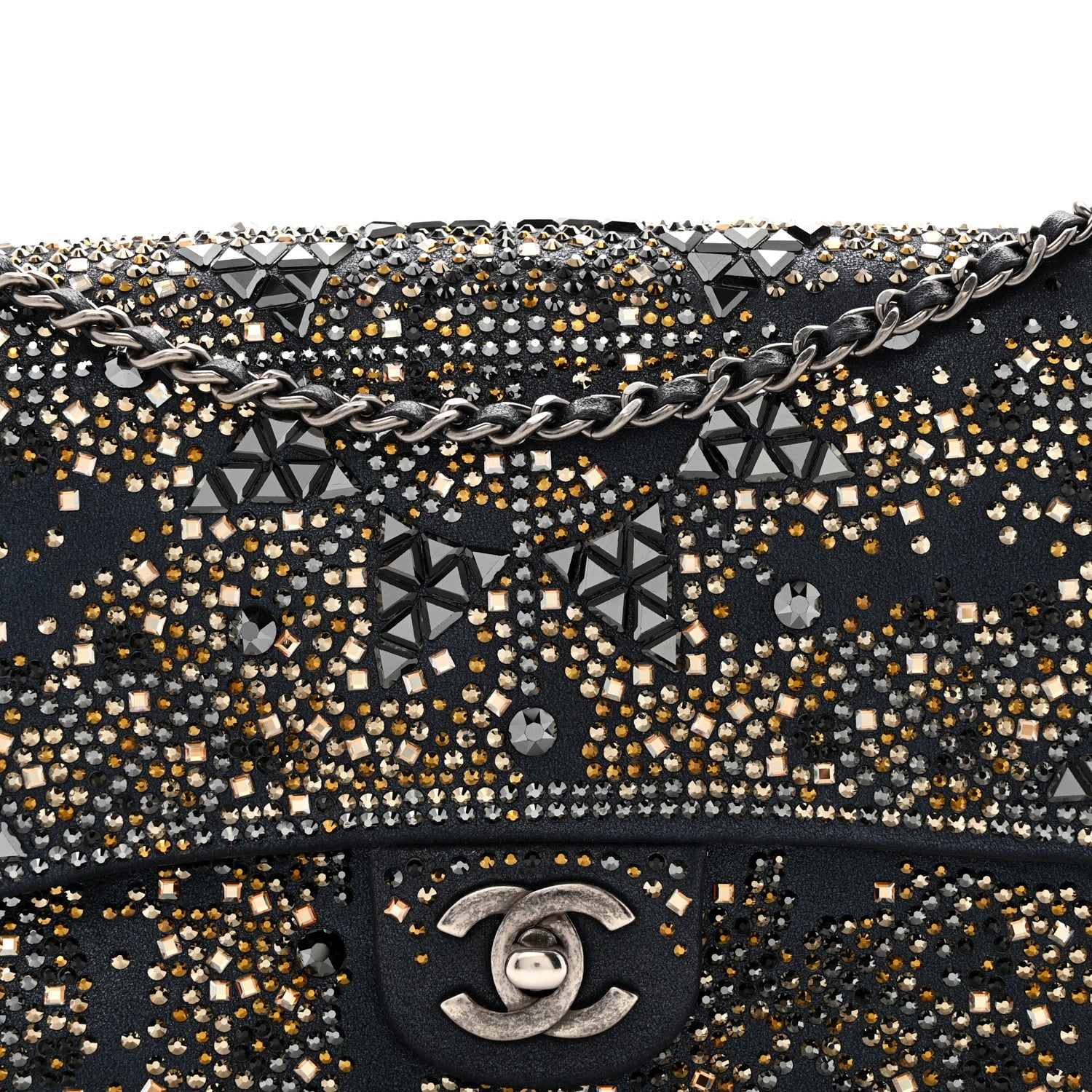 Chanel Oxidized Goatskin Strass Buonasera Medium Flap Dark Blue 8 of 12