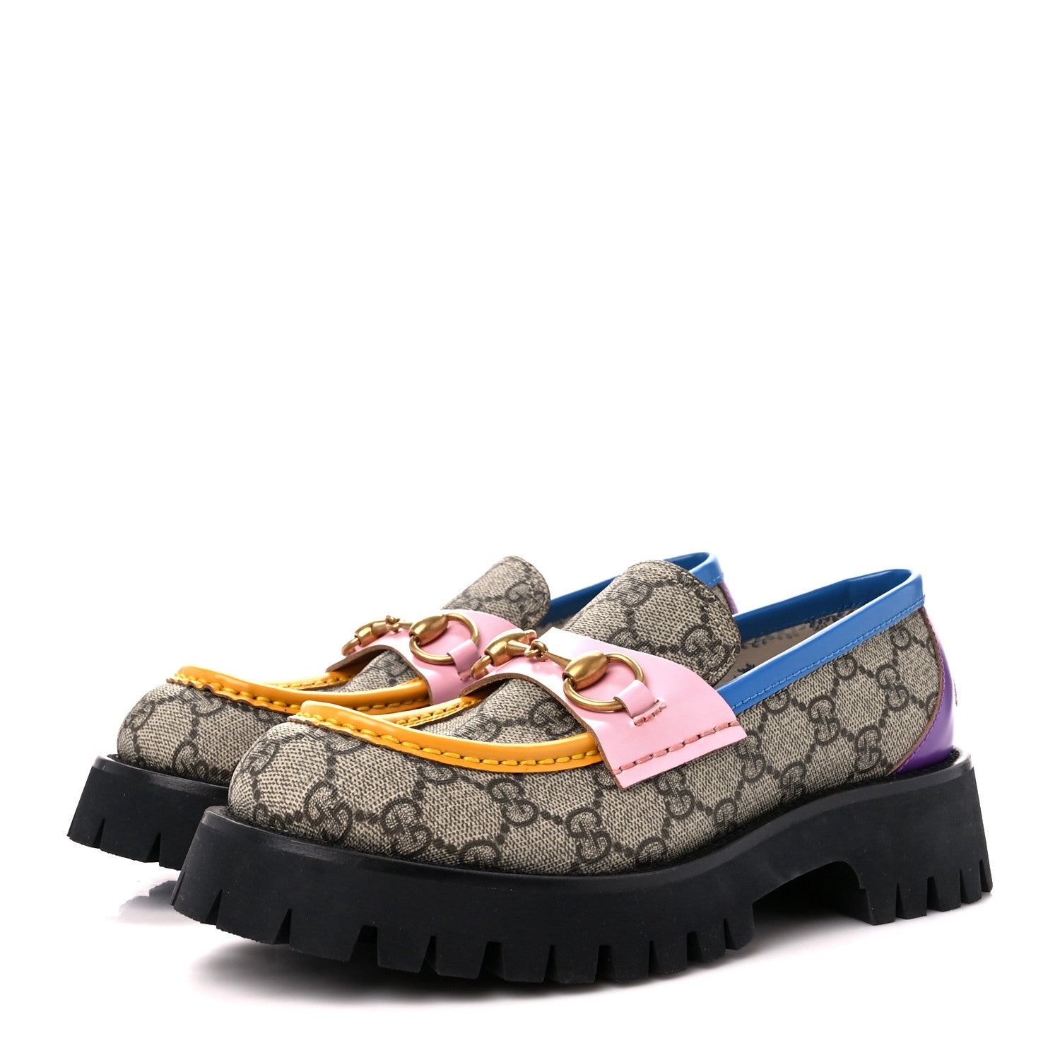 Gucci GG Supreme Monogram Cordovan Lux Womens Harald Horsebit 25mm Platform Loafers 37 Beige Sugar Pink Crop Shine Purple Marine 3 of 9