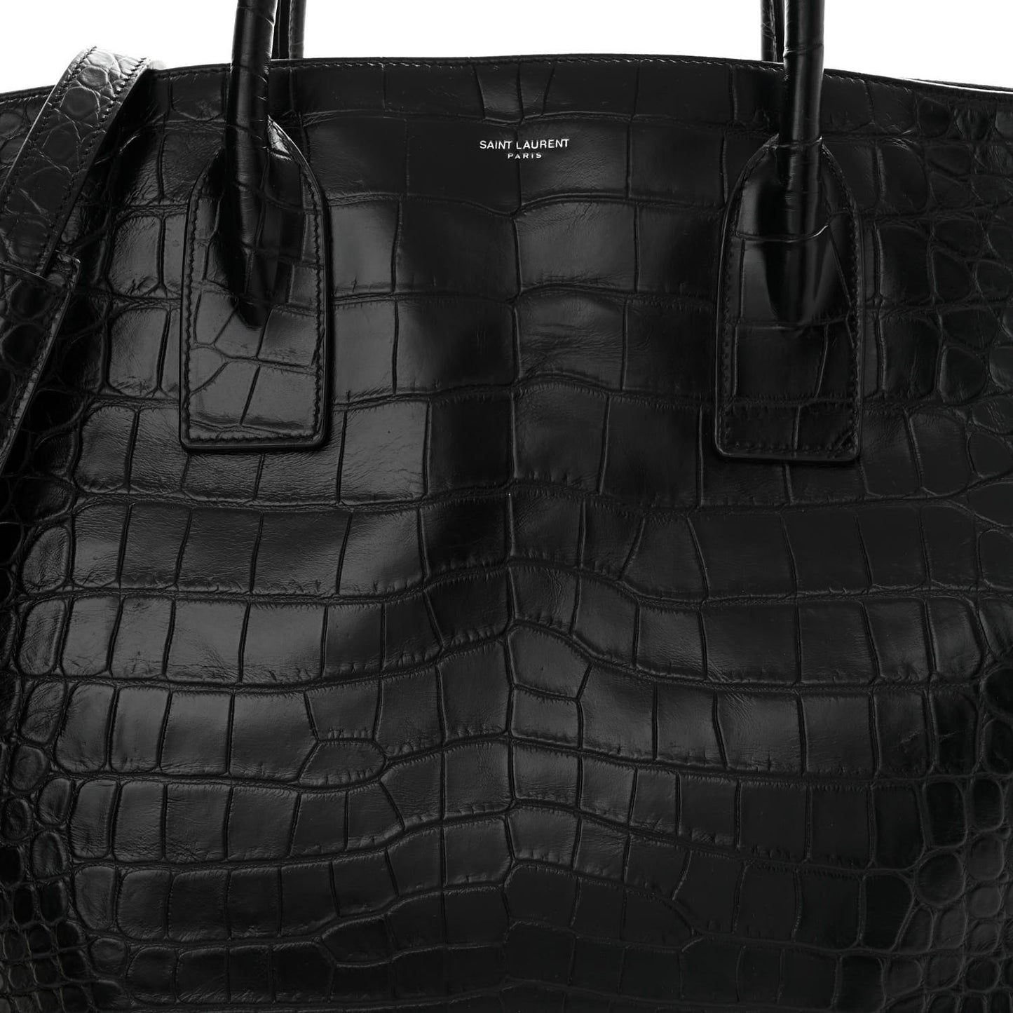 Calfskin Crocodile Embossed Giant Bowling Bag Black