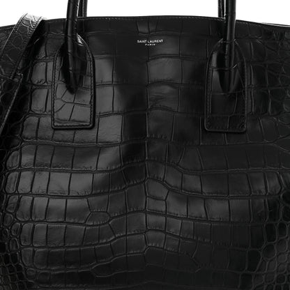 Saint Laurent Calfskin Crocodile Embossed Giant Bowling Bag Black 8 of 13