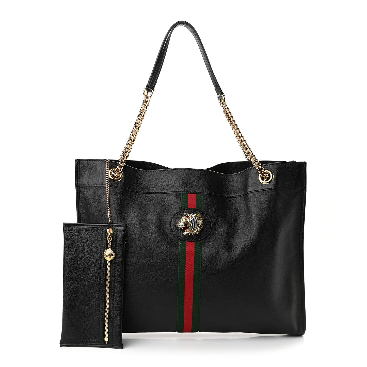 Calfskin Large Rajah Chain Tote Black
