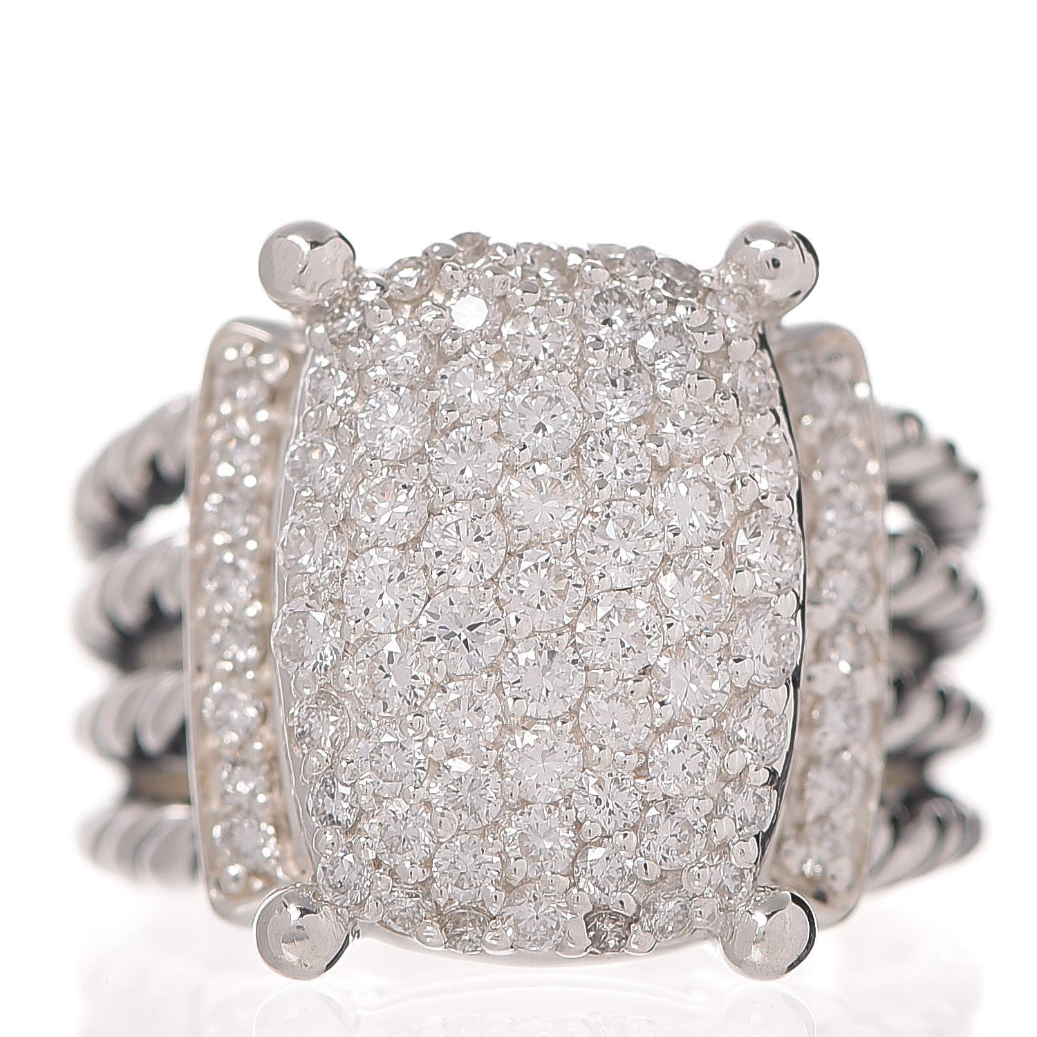 David Yurman Sterling Silver Diamond 16mm Wheaton Ring 53 6.25 1 of 5