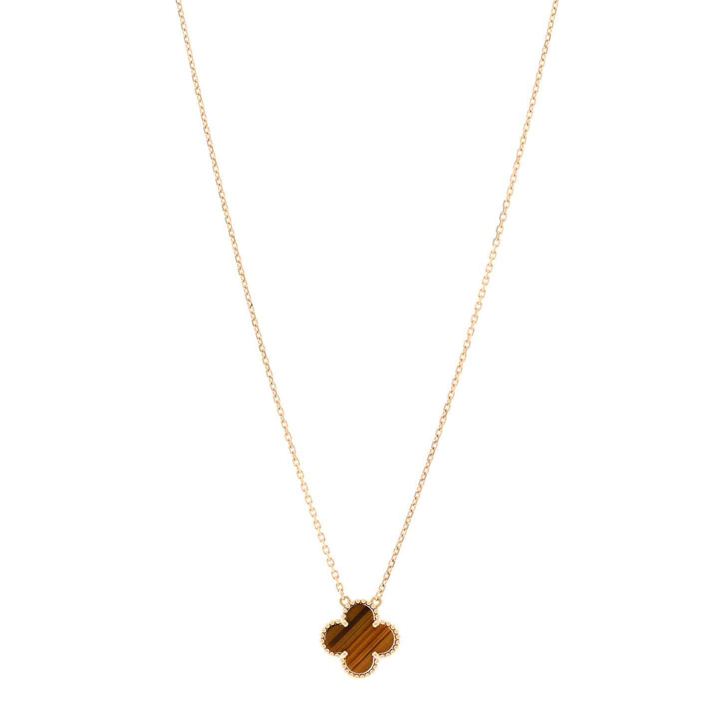 18K Yellow Gold Tiger Eye Vintage Alhambra Pendant Necklace