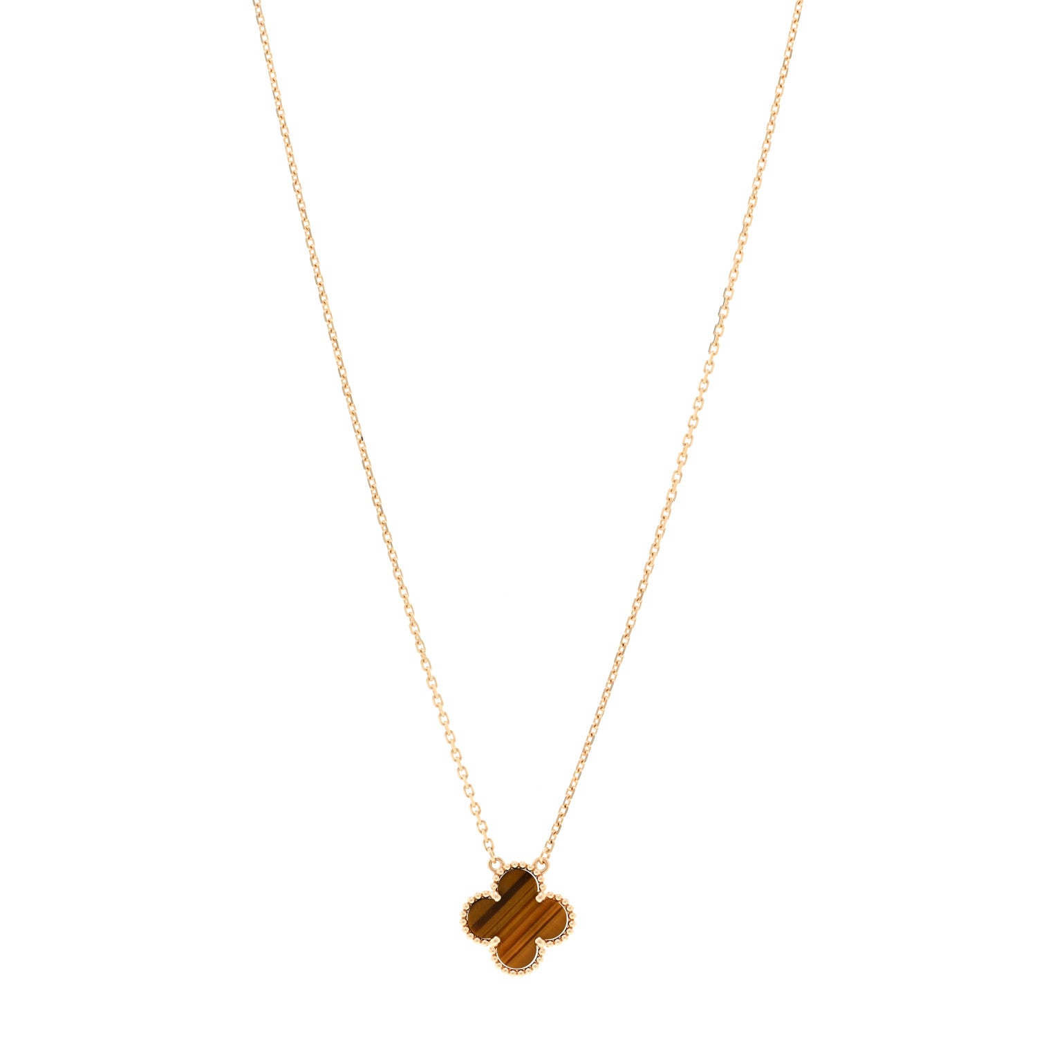 Van Cleef & Arpels 18K Yellow Gold Tiger Eye Vintage Alhambra Pendant Necklace 1 of 5