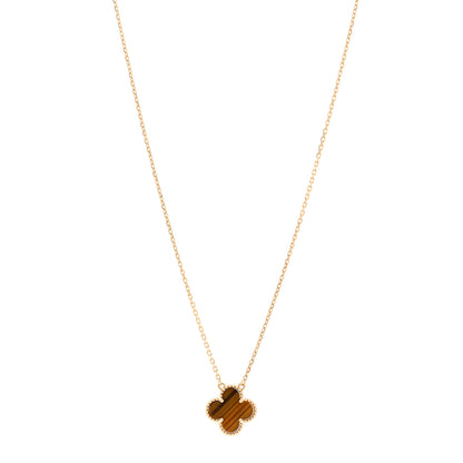Van Cleef & Arpels 18K Yellow Gold Tiger Eye Vintage Alhambra Pendant Necklace 1 of 5