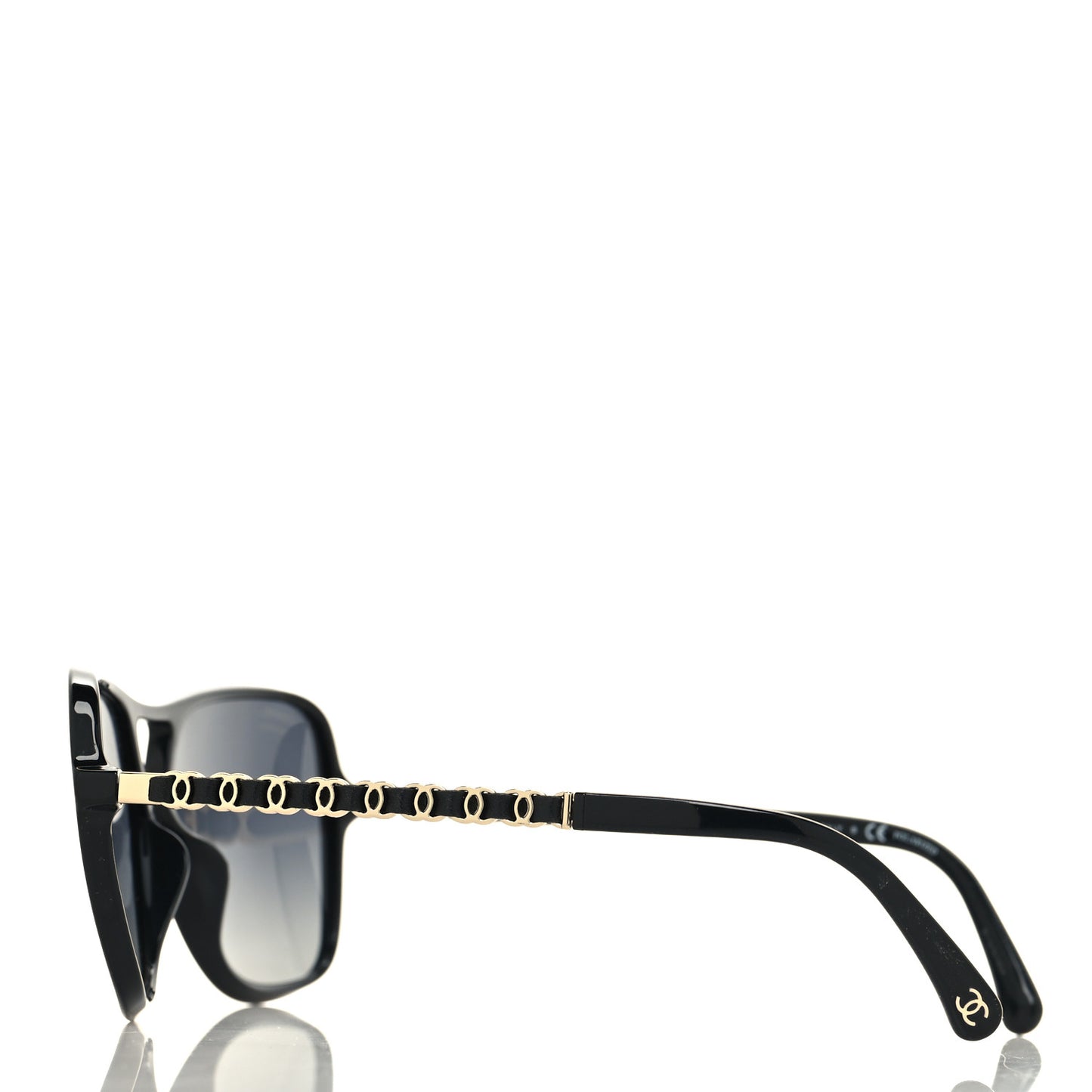 Metal Calfskin Polarized CC Chain Pilot Sunglasses 5439-Q-A Black