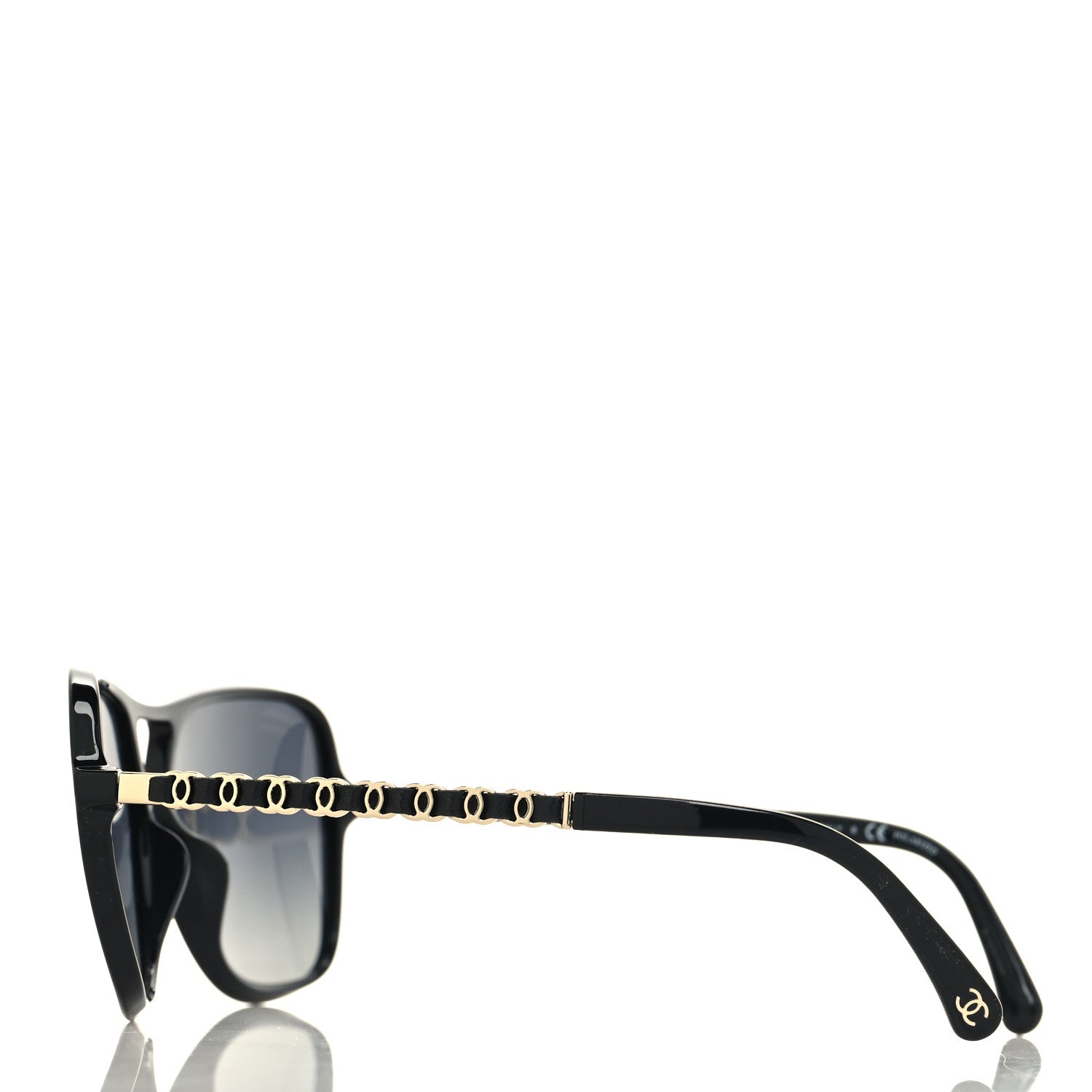 Chanel Metal Calfskin Polarized CC Chain Pilot Sunglasses 5439-Q-A Black 3 of 8